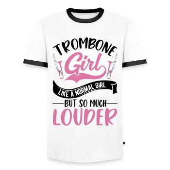 Posaunen Mädchen Posaunenspieler Posaunistin - Männer Kontrast-T-Shirt - Weiß/Schwarz - Vorne - AI Model Female 172 light (172cm) & AI Model Male 178 dark (178cm)