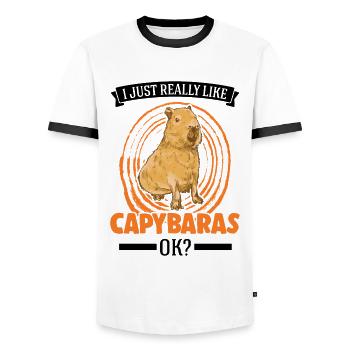 Ich mag einfach Capybaras Wasserschwein - Männer Kontrast-T-Shirt - Weiß/Schwarz - Vorne - AI Model Female 172 light (172cm) & AI Model Male 178 dark (178cm)