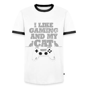 Idée cadeau de chat de jeu - T-shirt contrasté Homme - blanc/noir - Devant - AI Model Female 172 light (172cm) & AI Model Male 178 dark (178cm)