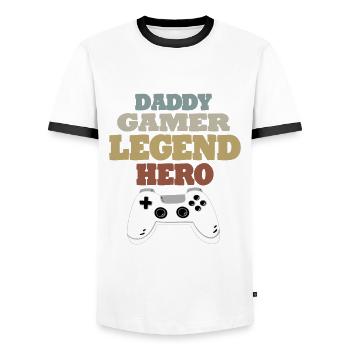 Daddy Gaming Retro Gift Idea - Men's Ringer Shirt - white/black - Front - AI Model Female 172 light (172cm) & AI Model Male 178 dark (178cm)