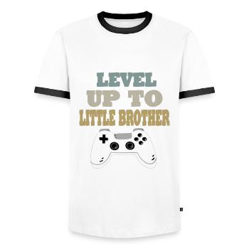 Bruder Gaming Retro Gift Idea - Men's Ringer Shirt - white/black - Front - AI Model Female 172 light (172cm) & AI Model Male 178 dark (178cm)
