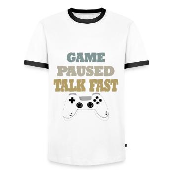 Gaming Retro Gift Idea - Men's Ringer Shirt - white/black - Front - AI Model Female 172 light (172cm) & AI Model Male 178 dark (178cm)