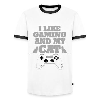 Gaming Cat Gift Idea - Men's Ringer Shirt - white/black - Front - AI Model Female 172 light (172cm) & AI Model Male 178 dark (178cm)