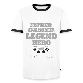 Daddy Gaming Retro Gift Idea - Men's Ringer Shirt - white/black - Front - AI Model Female 172 light (172cm) & AI Model Male 178 dark (178cm)