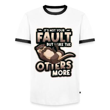 I like the otters more - Otter Pun Sea Otters - Men's Ringer Shirt - white/black - Front - AI Model Female 172 light (172cm) & AI Model Male 178 dark (178cm)