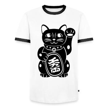 Maneki Neko Japanese Cat - Men's Ringer Shirt - white/black - Front - AI Model Female 172 light (172cm) & AI Model Male 178 dark (178cm)
