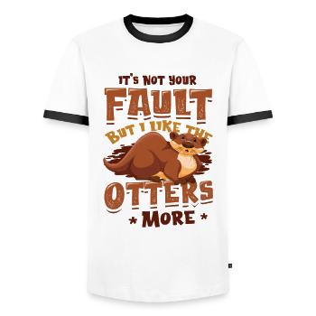 I like the otters more - Otter Pun Sea Otters - Men's Ringer Shirt - white/black - Front - AI Model Female 172 light (172cm) & AI Model Male 178 dark (178cm)