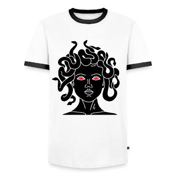 Medusa Gorgones Monstres grecs antiques - T-shirt contrasté Homme - blanc/noir - Devant - AI Model Female 172 light (172cm) & AI Model Male 178 dark (178cm)