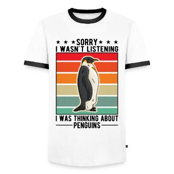 Pingouin Manchot Empereur Pingouin Manchot aux yeux jaunes - T-shirt contrasté Homme - blanc/noir - Devant - AI Model Female 172 light (172cm) & AI Model Male 178 dark (178cm)