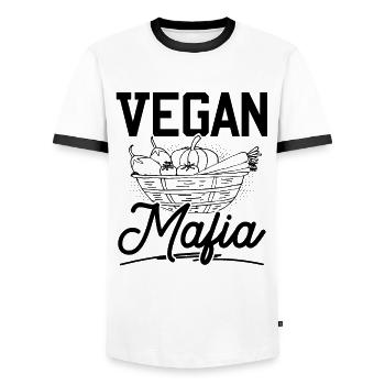 Vegan Mafia - Männer Kontrast-T-Shirt - Weiß/Schwarz - Vorne - AI Model Female 172 light (172cm) & AI Model Male 178 dark (178cm)