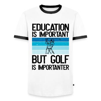 Bildung ist wichtig, aber Golf ist wichtiger - Männer Kontrast-T-Shirt - Weiß/Schwarz - Vorne - AI Model Female 172 light (172cm) & AI Model Male 178 dark (178cm)