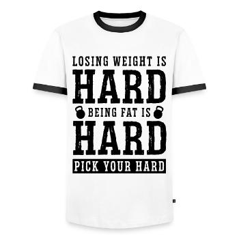 Losing Weight Is Hard Zero Carbs Low Carb Lover - Men's Ringer Shirt - white/black - Front - AI Model Female 172 light (172cm) & AI Model Male 178 dark (178cm)