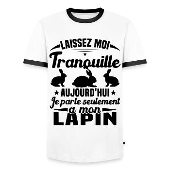 Aujourd'hui je parle seulement à mon Lapin - T-shirt contrasté Homme - blanc/noir - Devant - AI Model Female 172 light (172cm) & AI Model Male 178 dark (178cm)
