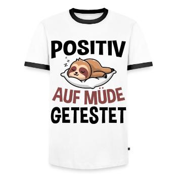 Positiv Auf Müde Getestet - Männer Kontrast-T-Shirt - Weiß/Schwarz - Vorne - AI Model Female 172 light (172cm) & AI Model Male 178 dark (178cm)