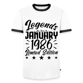 Naissance En Janvier 1986. Cadeau d'anniversaire. - T-shirt contrasté Homme - blanc/noir - Devant - AI Model Female 172 light (172cm) & AI Model Male 178 dark (178cm)