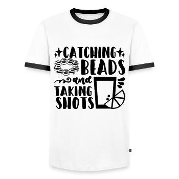 Catching Beads And Beading Jewelry Making Beader - Men's Ringer Shirt - white/black - Front - AI Model Female 172 light (172cm) & AI Model Male 178 dark (178cm)