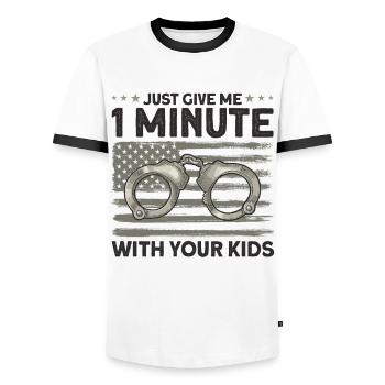 Handcuffs Correctional Officer Prison Guard - Men's Ringer Shirt - white/black - Front - AI Model Female 172 light (172cm) & AI Model Male 178 dark (178cm)