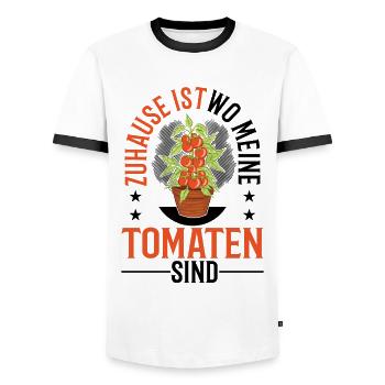 Zuhause ist wo meine Tomaten sind Tomatenzüchter - Männer Kontrast-T-Shirt - Weiß/Schwarz - Vorne - AI Model Female 172 light (172cm) & AI Model Male 178 dark (178cm)