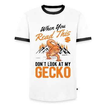 Gecko Geschenk Leopardgecko - Männer Kontrast-T-Shirt - Weiß/Schwarz - Vorne - AI Model Female 172 light (172cm) & AI Model Male 178 dark (178cm)