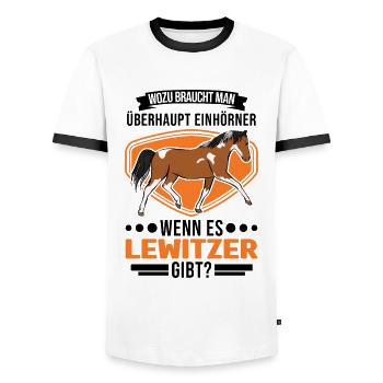 Lewitzer Einhorn Lewitzer Pferd - Männer Kontrast-T-Shirt - Weiß/Schwarz - Vorne - AI Model Female 172 light (172cm) & AI Model Male 178 dark (178cm)