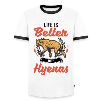 Life is better with a hyena - Men's Ringer Shirt - white/black - Front - AI Model Female 172 light (172cm) & AI Model Male 178 dark (178cm)