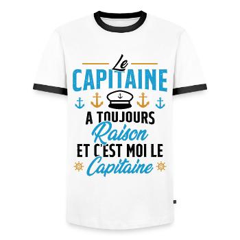 Le Capitaine A Toujours Raison C'est Moi Capitaine - T-shirt contrasté Homme - blanc/noir - Devant - AI Model Female 172 light (172cm) & AI Model Male 178 dark (178cm)