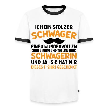 Stolzer Schwager - Männer Kontrast-T-Shirt - Weiß/Schwarz - Vorne - AI Model Female 172 light (172cm) & AI Model Male 178 dark (178cm)