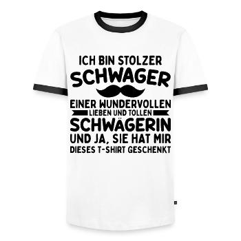 Stolzer Schwager - Männer Kontrast-T-Shirt - Weiß/Schwarz - Vorne - AI Model Female 172 light (172cm) & AI Model Male 178 dark (178cm)