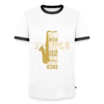 Saxophon Jesus Jazzmusiker Saxophonist - Männer Kontrast-T-Shirt - Weiß/Schwarz - Vorne - AI Model Female 172 light (172cm) & AI Model Male 178 dark (178cm)