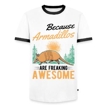 Because Armadillos are freaking awesome Armadillo - Men's Ringer Shirt - white/black - Front - AI Model Female 172 light (172cm) & AI Model Male 178 dark (178cm)