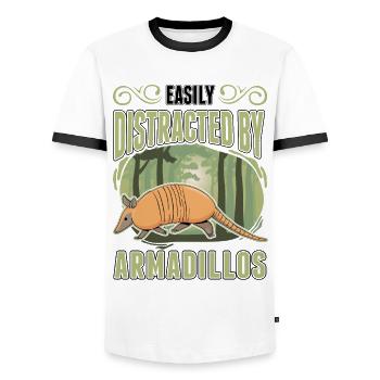 Easily distracted by Armadillo's Armadillo - Men's Ringer Shirt - white/black - Front - AI Model Female 172 light (172cm) & AI Model Male 178 dark (178cm)