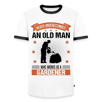 Jardinier vieil homme drôle disant cadeau d’homme - T-shirt contrasté Homme - blanc/noir - Devant - AI Model Female 172 light (172cm) & AI Model Male 178 dark (178cm)