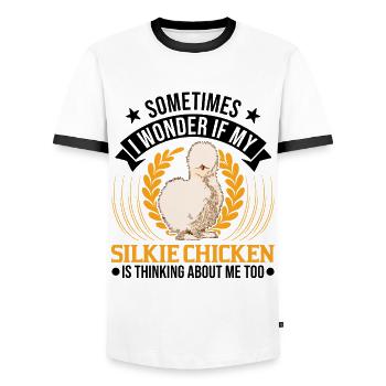 Silk Chicken Cadeau Silkie Chicken Silkie Chicken - T-shirt contrasté Homme - blanc/noir - Devant - AI Model Female 172 light (172cm) & AI Model Male 178 dark (178cm)