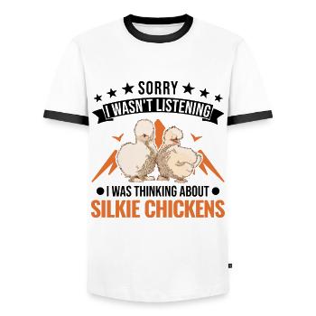 Silk Chicken Cadeau Silkie Chicken Silkie Chicken - T-shirt contrasté Homme - blanc/noir - Devant - AI Model Female 172 light (172cm) & AI Model Male 178 dark (178cm)