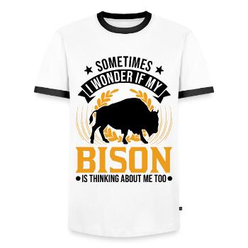 Buffalo Gift Bison Buffallo Buffle d’eau - T-shirt contrasté Homme - blanc/noir - Devant - AI Model Female 172 light (172cm) & AI Model Male 178 dark (178cm)