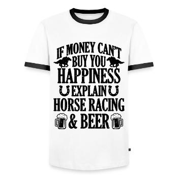 If Money Can't Buy You Horse Riders Horse Racer - Männer Kontrast-T-Shirt - Weiß/Schwarz - Vorne - AI Model Female 172 light (172cm) & AI Model Male 178 dark (178cm)
