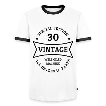 Vintage 30. Geburtstag Jahrgang 1993 Geschenkidee - Männer Kontrast-T-Shirt - Weiß/Schwarz - Vorne - AI Model Female 172 light (172cm) & AI Model Male 178 dark (178cm)