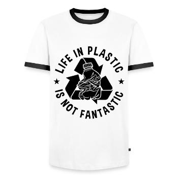 Life In Plastic Is Recycling Recycle Bin Recycler - Men's Ringer Shirt - white/black - Front - AI Model Female 172 light (172cm) & AI Model Male 178 dark (178cm)