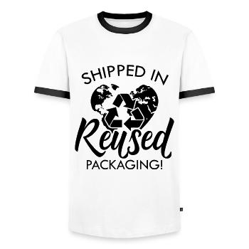 Shipped In Reused Recycling Eco Friendly Recycler - Men's Ringer Shirt - white/black - Front - AI Model Female 172 light (172cm) & AI Model Male 178 dark (178cm)