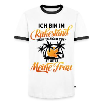 Ich Bin Pensioniert Mein Chef Ist Meine Frau - Männer Kontrast-T-Shirt - Weiß/Schwarz - Vorne - AI Model Female 172 light (172cm) & AI Model Male 178 dark (178cm)