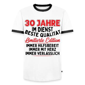 30 Jahre Im Dienst - Männer Kontrast-T-Shirt - Weiß/Schwarz - Vorne - AI Model Female 172 light (172cm) & AI Model Male 178 dark (178cm)