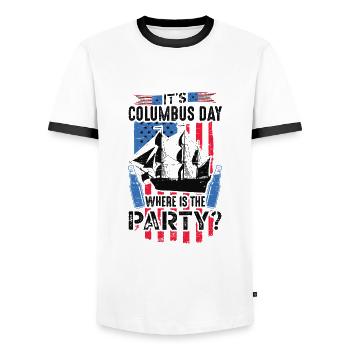 Es Ist Columbus Day 1942 Amerikanisches - Männer Kontrast-T-Shirt - Weiß/Schwarz - Vorne - AI Model Female 172 light (172cm) & AI Model Male 178 dark (178cm)