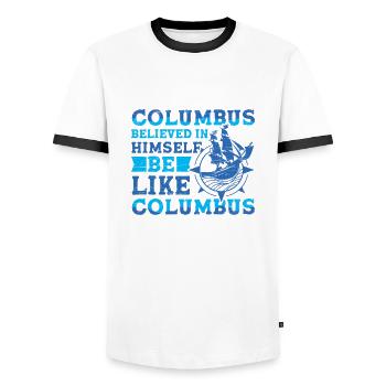 Columbus Glauben 1942 Amerikanischen - Männer Kontrast-T-Shirt - Weiß/Schwarz - Vorne - AI Model Female 172 light (172cm) & AI Model Male 178 dark (178cm)