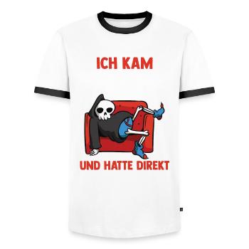 Ich Kam Ich Sah Und Hatte Direkt Keinen Bock - Männer Kontrast-T-Shirt - Weiß/Schwarz - Vorne - AI Model Female 172 light (172cm) & AI Model Male 178 dark (178cm)