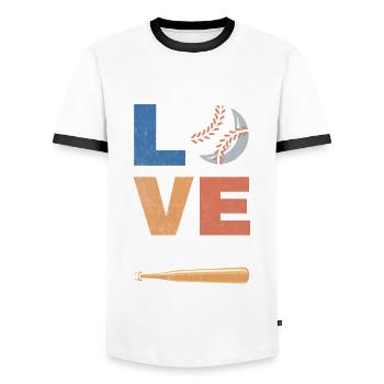 I love softball design for baseball - Men's Ringer Shirt - white/black - Front - AI Model Female 172 light (172cm) & AI Model Male 178 dark (178cm)