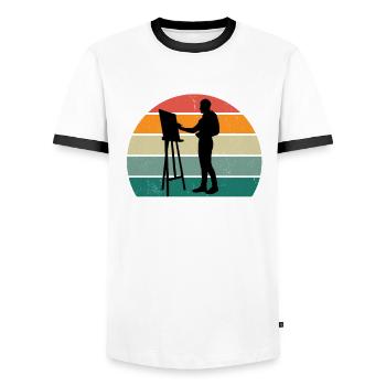 Painter Painter Drawing Draughtswoman Draughtswoman Colour - Men's Ringer Shirt - white/black - Front - AI Model Female 172 light (172cm) & AI Model Male 178 dark (178cm)