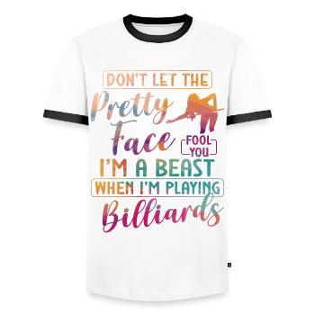 Billard Joueur de billard Ball Girl - T-shirt contrasté Homme - blanc/noir - Devant - AI Model Female 172 light (172cm) & AI Model Male 178 dark (178cm)