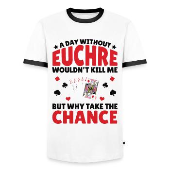 Une journée sans Euchre - Euchre Player Card Game - T-shirt contrasté Homme - blanc/noir - Devant - AI Model Female 172 light (172cm) & AI Model Male 178 dark (178cm)