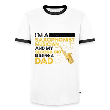 Je suis saxophoniste Musicien Musicien Jazz - T-shirt contrasté Homme - blanc/noir - Devant - AI Model Female 172 light (172cm) & AI Model Male 178 dark (178cm)