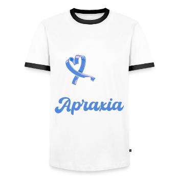 Apraxia Consciousness Blue Ribbon Apraxia Surviving - Men's Ringer Shirt - white/black - Front - AI Model Female 172 light (172cm) & AI Model Male 178 dark (178cm)